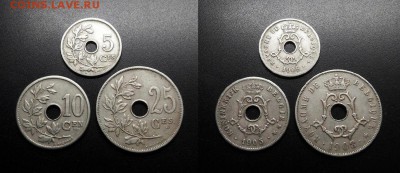 МОНЕТЫ МИРА 08-18 - Бельгия - набор 5 + 10 + 25 сантимов (1905-1908) №8-3