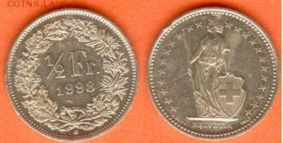 2 франк 1998 до 21.00 мск 08.09.2018 - Швейцария-0,5 франка 1998