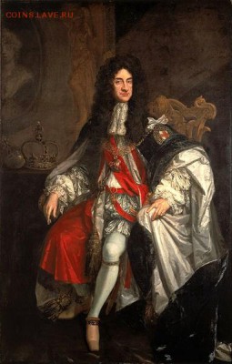 RAR БРИТАНИЯ 2 пенса 1681г. КАРЛ-II до 8.09 в 22-00 - Карл_II_(король_Англии)