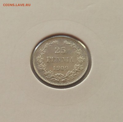 25 пенни 1909г. Русская Финляндия , до 11.09.18г. - 25p9-2