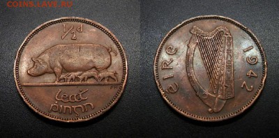 МОНЕТЫ МИРА 08-18 - Ирландия – 0,5 пенни (1942) «Свиноматка» №3-3