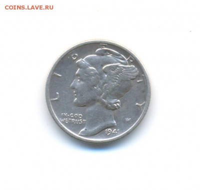Ag. США дайм 1941. Меркурий. XF. до 13.09 22:00 - 3