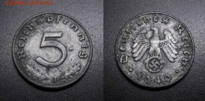 МОНЕТЫ МИРА 08-18 - Германия (3-й Рейх) – 5 рейхспфеннигов (1940 J) цинк №1-2
