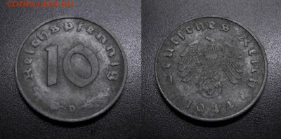 МОНЕТЫ МИРА 08-18 - Германия (3-й Рейх) – 10 рейхспфеннигов (1944 D) цинк