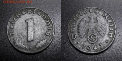 МОНЕТЫ МИРА 08-18 - Германия (3-й Рейх) – 1 рейхспфенниг (1943 D) цинк