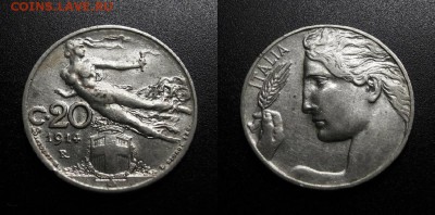 МОНЕТЫ МИРА 08-18 - Италия – 20 чентезимо (1914) «Парящая древнеримская богиня» №3-2