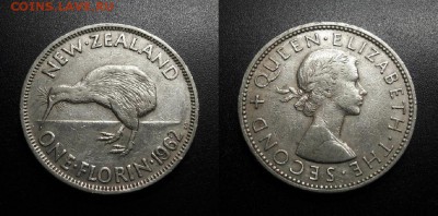 МОНЕТЫ МИРА 08-18 - Новая Зеландия – 1 флорин (1962) «Птица киви; Елизавета II»