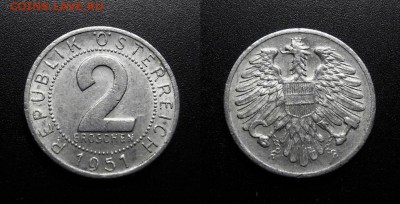МОНЕТЫ МИРА 08-18 - Австрия – 2 гроша (1951) алюм. №1