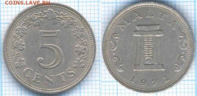 Мальта 5 центов 1972 г. , до 13.09.2018 г. 22.00 по Москве - Мальта 5 центов 1972  3574