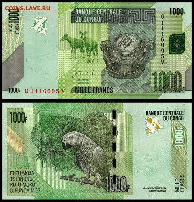 Конго 1000 франков 2013 г. UNC. до 16.09.18г. в 22:00 мск - 5178712