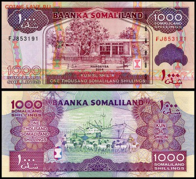 Сомалиленд 1000 шиллингов  UNC.  до 16.09.18г. в 22:00 мск. - 1000 сомалиленд