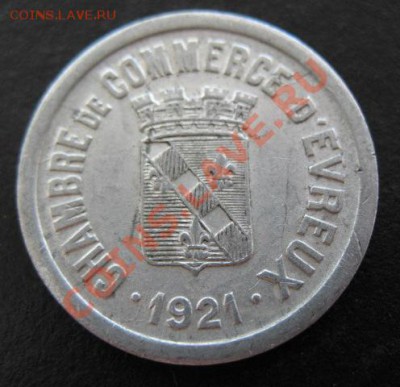 Франция, нотгельд, 1921 г, Эврэ, до 17.05 в 21-00 мск - фр 25 эврэ а