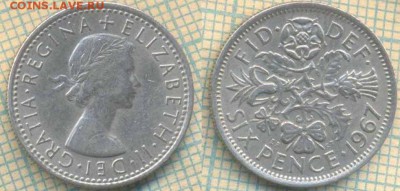 Великобритания 6 пенсов 1967 г., до 19.09.2018 г. 22.00 по М - Великобриттания 6 пенсов 1967  3780