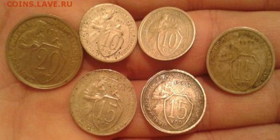 15 коп. 1934, 33, 31 гг.10 коп. 31,32 и 20 коп. 33 - 6 монет - Фото-1951