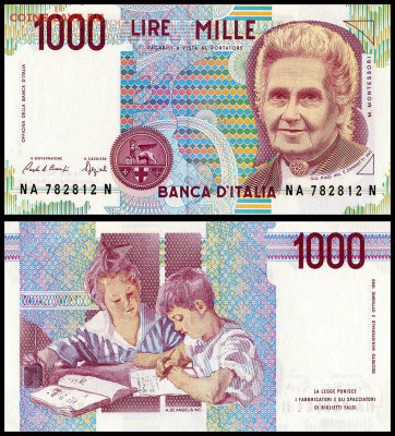 Италия 1000 лир 1990 г. UNC. до 24.09. в 22:00 мск. - ИТАЛИЯ_1000_школа