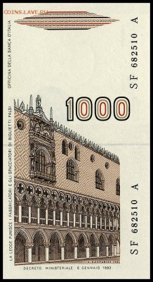 Италия 1000 лир 1982 г. UNC. до 24.09. в 22:00 мск. - ИТАЛИЯ _1000_ мужик_№2