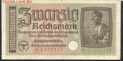 Германия (3-ий Рейх) 20 марок 1939-45 г. 25.09.18 г. 22 -00 - 3-ий Рейх 20 марок