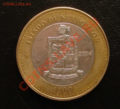 100 песо Мексика, биметалл, серебро - Мексика 100 п 2004 нуево леон 1