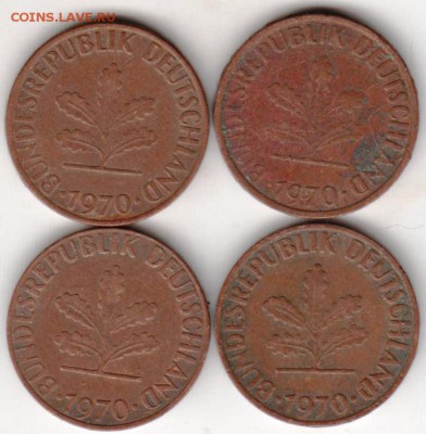 ФРГ 1 пфенниг 1970 г. 4-х монет. двор. до 24.00 01.10.18 г. - 002