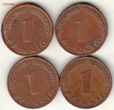 ФРГ 1 пфенниг 1970 г. 4-х монет. двор. до 24.00 01.10.18 г. - 2