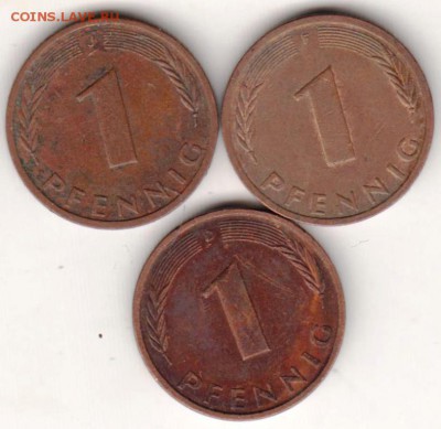 ФРГ 1 пфенниг 1989 г. 3-х монет. двор. до 24.00 01.10.18 г. - 3
