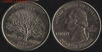 США 25 центов 1999 КОННЕКТИКУТ до 22:00мск 02.10.18 - США 25 центов 1999 КОННЕКТИКУТ