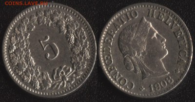 Швейцария 5 раппен 1908 до 22:00мск 02.10.18 - Швейцария 5 раппен 1908 -65