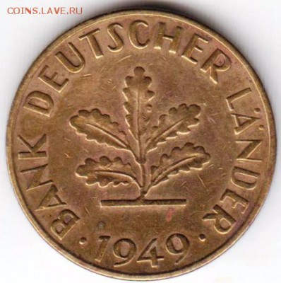 ФРГ 10 пфеннигов 1949 г.F до 24.00 02.10.18 г. - 001