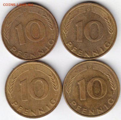 Германия 10 пфен. 1991 г. 4 монет. двор до 24.00 02.10.18 г - 012