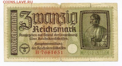 3-й Рейх оккупационные 20 марок - 3й-Рейх_20марок-ИКК_В-7661651_лицо