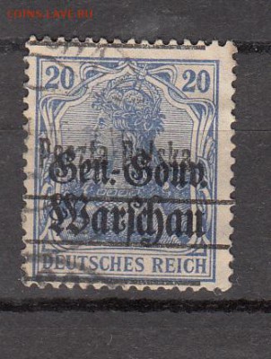 Польша 1918 надп на ма Германии 20п голубая - 580