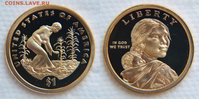 США. Доллары Сакагавеи в пруфе. Почти все... - 1$ Сакагавея 2009 (Три сестры) 1