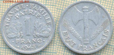 Франция 1 франк 1943 г., до 04.10.2018 г. 22.00 по Москве - Франция 1 франк 1943  3989