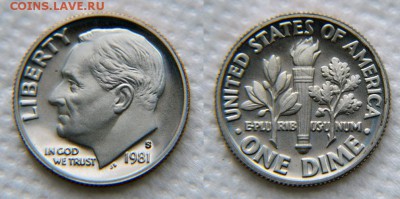 США. Монеты из наборов разных лет 17 шт. UNC до 22:22 05.10 - 10 C 1981 proof