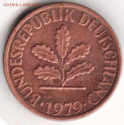 ФРГ 1 пфенниг 1979 г. D до 24.00 09.10.18 г - 008