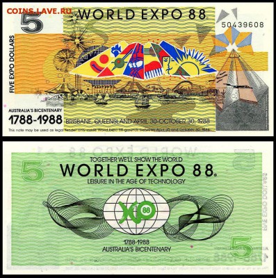 Австралия 5 долларов 1988 г. UNC.  до 09.10. в 22:00 мск. - 5980614