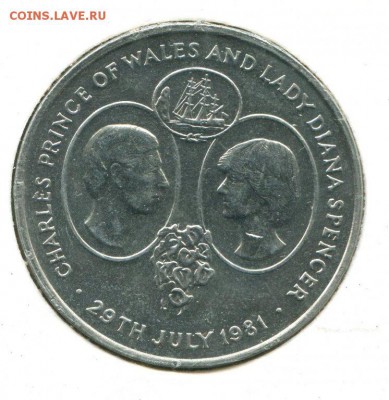Крона Шайба Остров Святой Елены 25 пенсов 1981 Свадьба Дианы - krona_shajba_ostrov_svjatoj_eleny_25_pensov_1981_svadba_princa_charlza_i_ledi_diany_korabl_parusnik