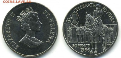 Крона Шайба Остров Святой Елены 50 пенсов 1996 70 лет - krona_shajba_ostrov_svjatoj_eleny_50_pensov_1996_70_let_elizavety_gvardeec_na_loshadi