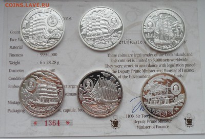 Острова Кука набор монет 5 долларов 2008 Парусные корабли - SAM_4318.JPG