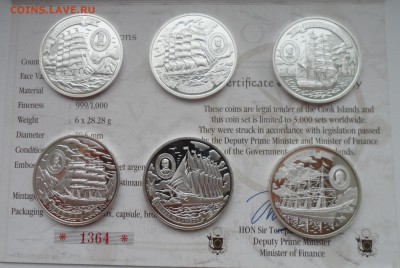 Острова Кука набор монет 5 долларов 2008 Парусные корабли - SAM_4314.JPG