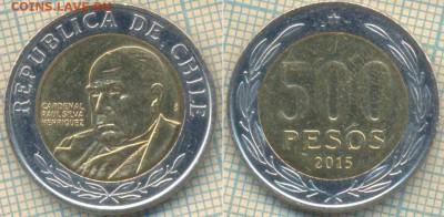 Чили 500 песо 2015 г., до 18.10.2018 г. 22.00 по Москве - Чили 500 песо  2015  4166
