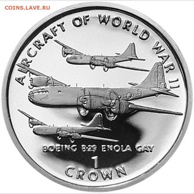 Авиация космонавтика на монетах - 1-Crown-Boeing-B-29-Enola-Gay-back