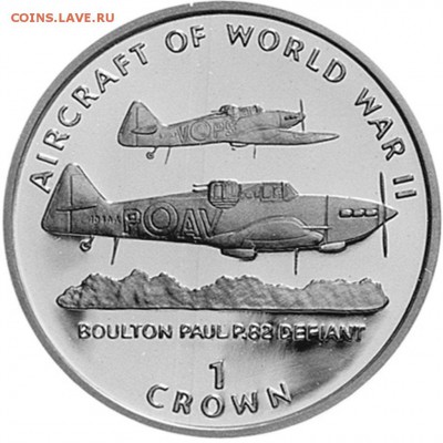 Авиация космонавтика на монетах - 1-Crown-Boulton-Paul-P82-Defiant-back