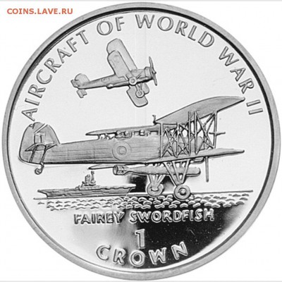 Авиация космонавтика на монетах - 1-Crown-Fairey-Swordfish-back