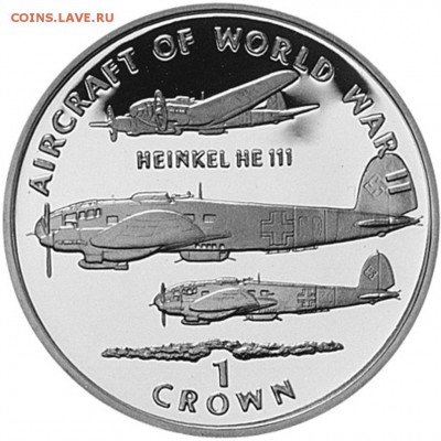 Авиация космонавтика на монетах - 1-Crown-Heinkel-HE-111-back