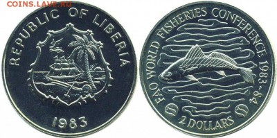 Крона Шайба Либерия 2$ доллара 1983 рыбная конференция ФАО - krona_shajba_liberija_2_dollara_1983_rybnaja_konferencija_fao_fao_ryba_fauna