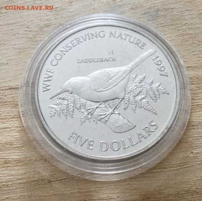Крона Шайба Новая Зеландия 5$ долларов 1997 Птица Тико фауна - s-l1600
