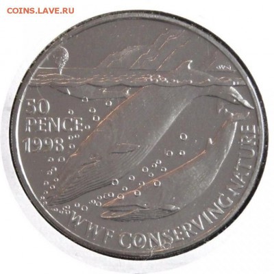 Крона Шайба Остров Святой Елены 50 пенсов 1998 Синий Кит UNC - krona_shajba_ostrov_svjatoj_eleny_50_pensov_1998_sinij_kit_unc_fauna_wwf_sokhranim_prirodu_fond_dikoj_p