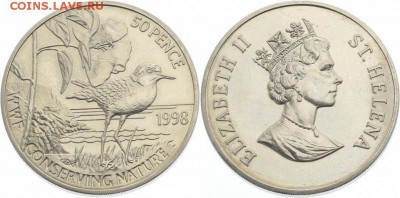 Крона Шайба Остров Святой Елены 50 пенсов 1998 Зуёк птица - krona_shajba_ostrov_svjatoj_eleny_50_pensov_1998_malyj_zuek_unc_fauna_wwf_sokhranim_prirodu_fond_dikoj