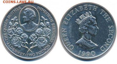 Крона Шайба Олдерни 2 фунта 1990 90 лет Королевы Матери - krona_shajba_olderni_2_funta_1990_90_let_korolevy_materi